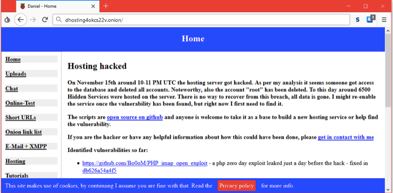 Daniel’s Hosting bị hack, 6500 trang dark web bị sập
